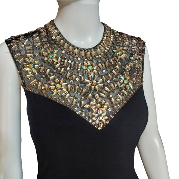 Betsy & Adam Beaded High Neck Tank Prom Dress With Side Slit - Picture 4 of 16